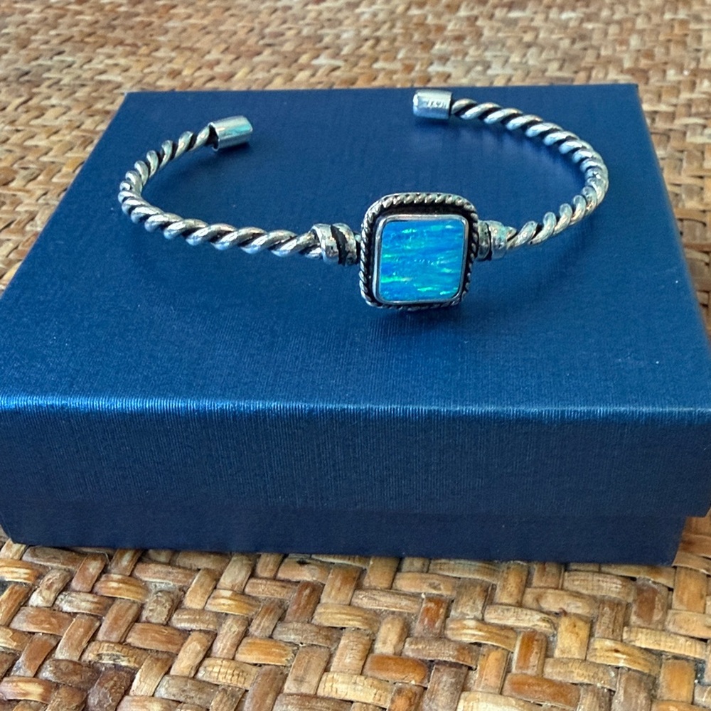 Sterling Silver and Mexican Fire Opal Cuff Bracelet